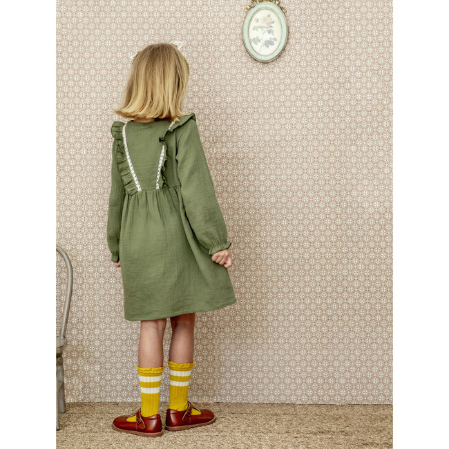 Altair Dress With Lace And Ruffle Details, Kaki - Dresses - 3