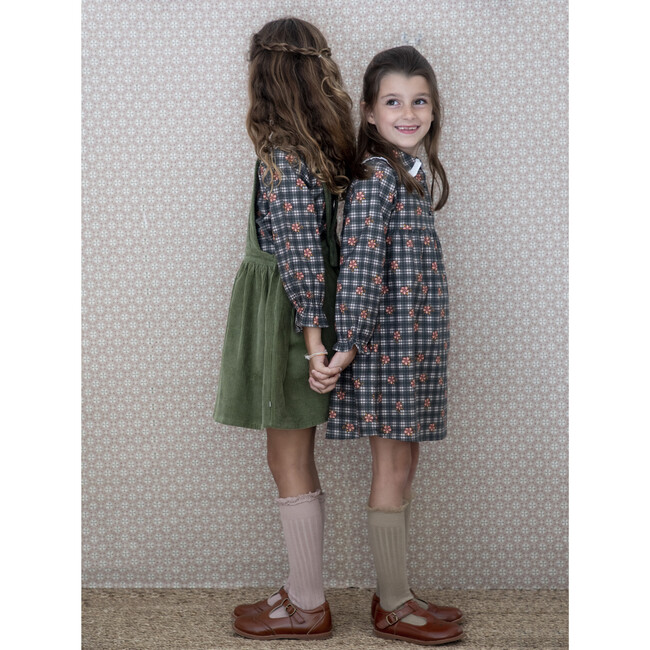 Fazo Round Collar Dress With Ruffled Cuffs, Floral Plaid - Dresses - 5