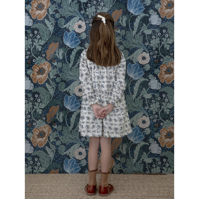 Elisabeth Ruffled Collar Dress, Blue Grey Flower - Dresses - 5