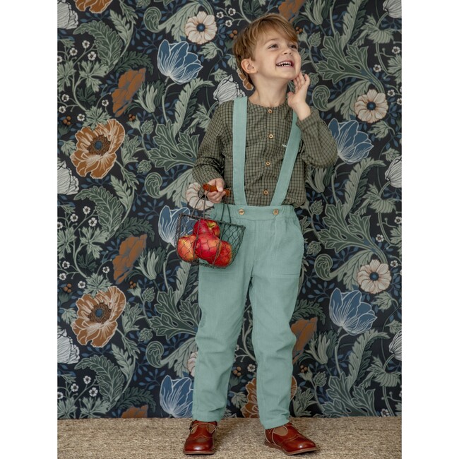 Kids Gabriel Overall With Elasticated Waist & Straps, Teal Blue - Overalls - 2