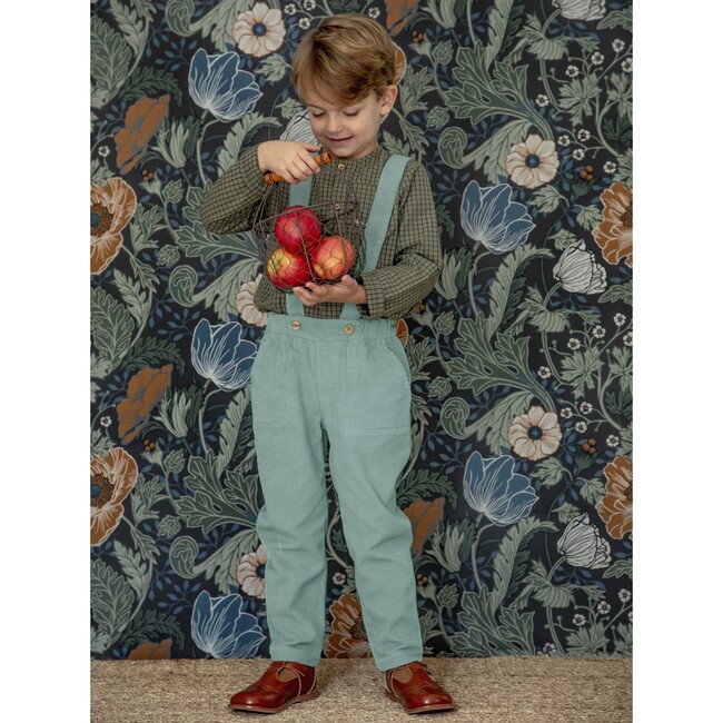 Kids Gabriel Overall With Elasticated Waist & Straps, Teal Blue - Overalls - 3
