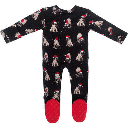 Christmas Pup Bamboo Zippered Footed Onesie, Black