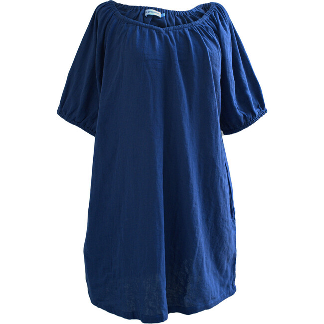Women's Cotton Gauze House Dress, Indigo - Dresses - 1
