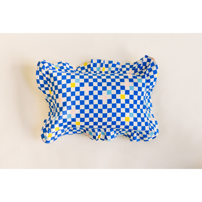 Cotton Ruffle Pillow, Cobalt Checker