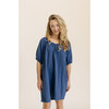 Women's Cotton Gauze House Dress, Indigo - Dresses - 2