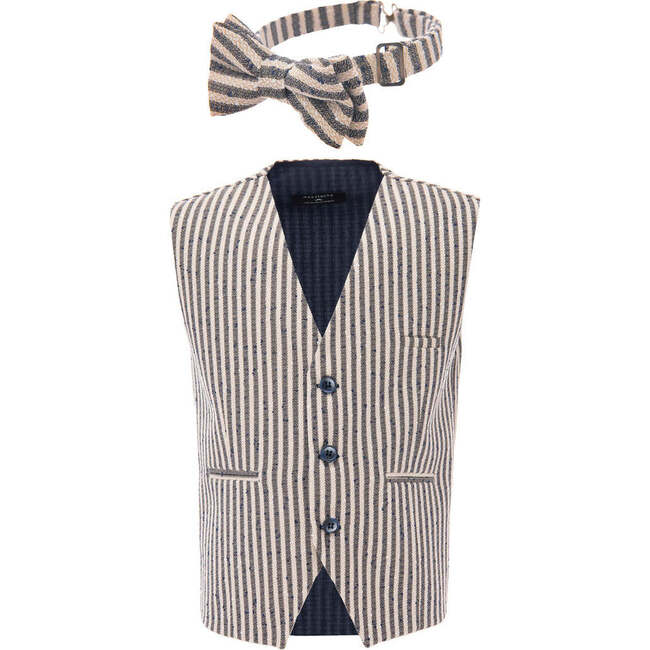 Striped Vest & Bowtie, Beige - Suits & Separates - 1