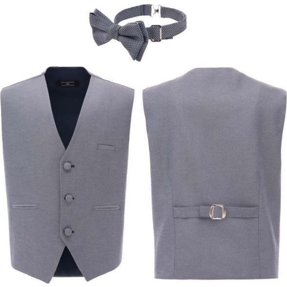 Micro Print Vest & Bowtie, Grey