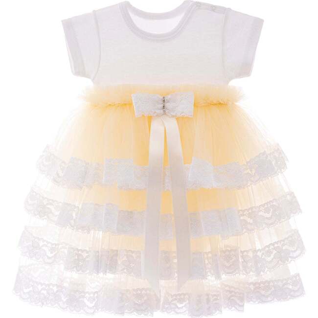 Bella Vina Ruffle Babysuit Dress, Beige