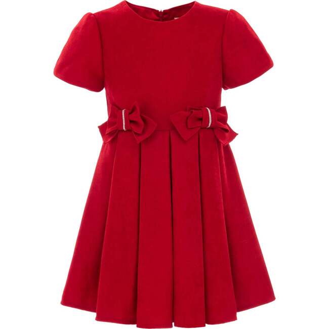 Harleigh Double Bow Pleated Dress, Red