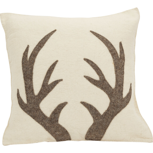 Grey Antlers Pillow, Cream - Decorative Pillows - 1