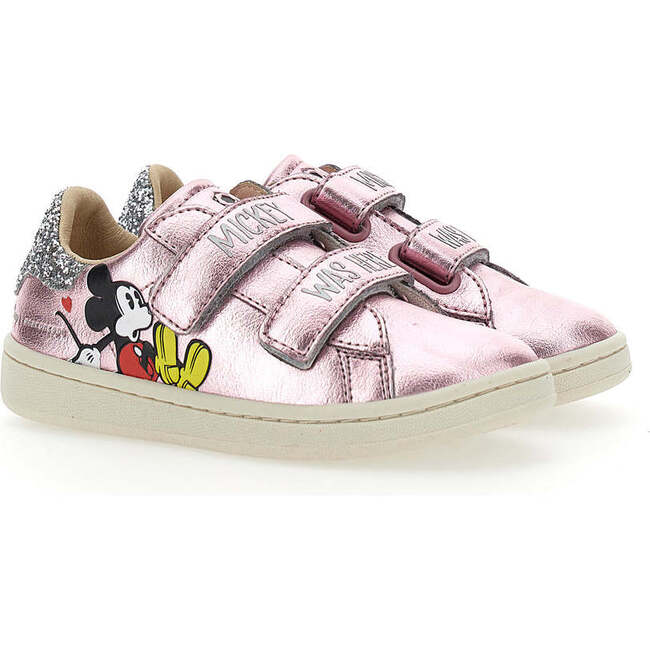 Mickey Glitter Tab Velcro Sneakers, Pink