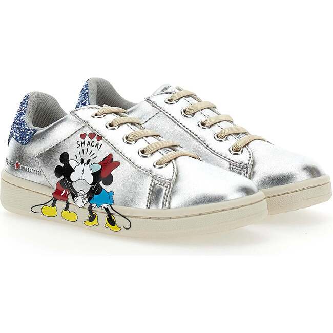 Mickey + Minnie Glitter Tab Velcro Sneakers, Silver - Sneakers - 1