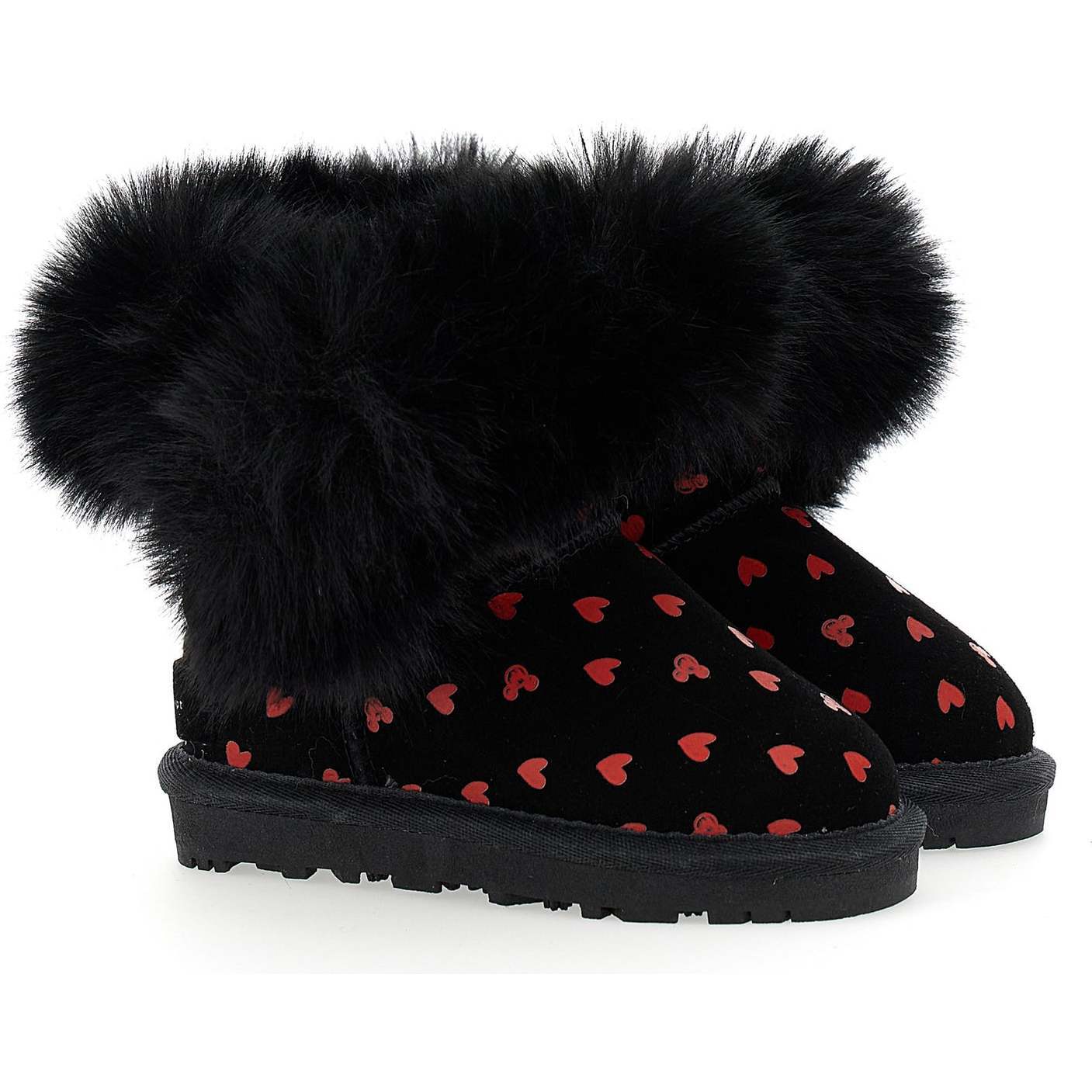 Heart Print Winter Boots, Black - Boots - 1