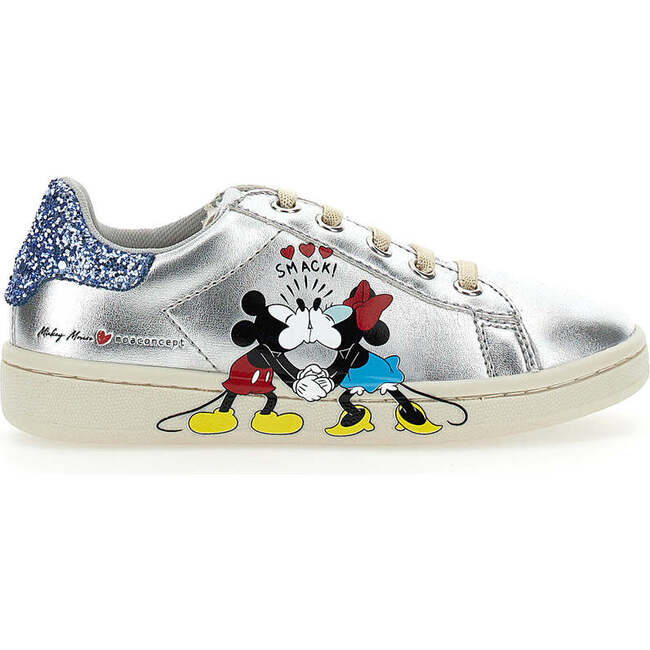Mickey + Minnie Glitter Tab Velcro Sneakers, Silver
