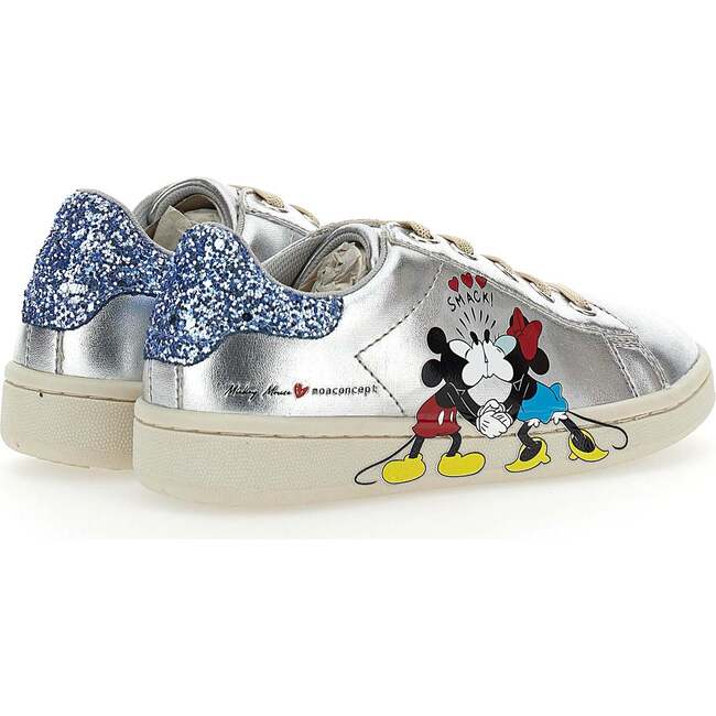 Mickey + Minnie Glitter Tab Velcro Sneakers, Silver - Sneakers - 3