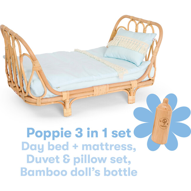 3-in-1 Rattan Doll Daybed Set, Blue