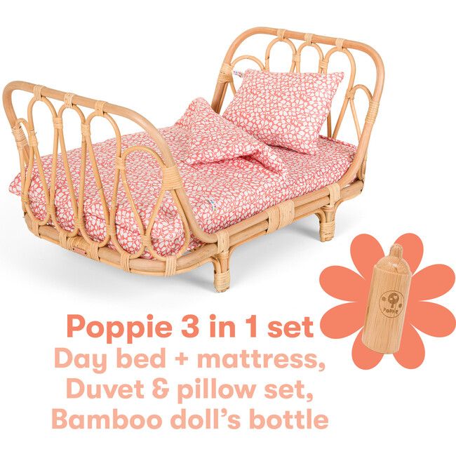 3-in-1 Rattan Doll Daybed Set, Coral