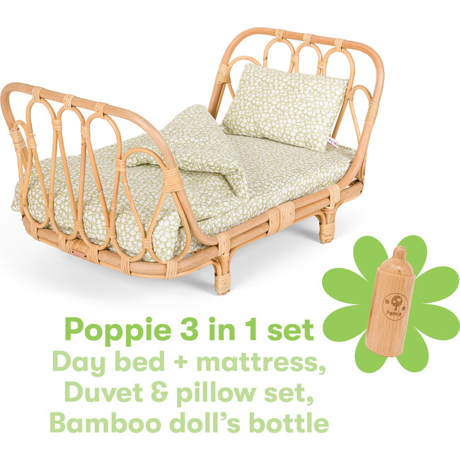3-in-1 Rattan Doll Daybed Set, Olive