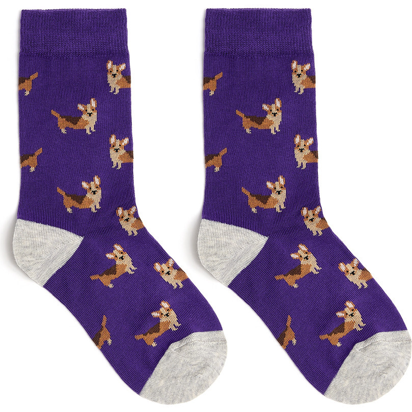 Great British Cotton Socks, Regal Purple Corgi Dogs - Socks - 1