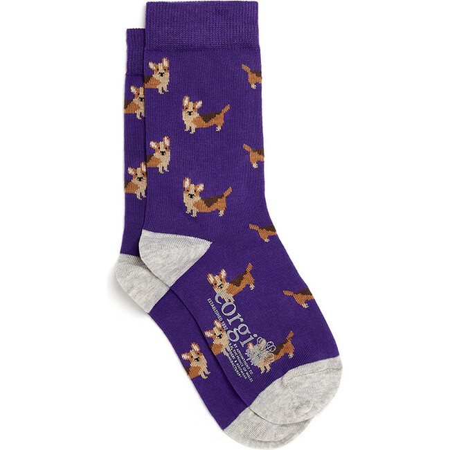 Great British Cotton Socks, Regal Purple Corgi Dogs