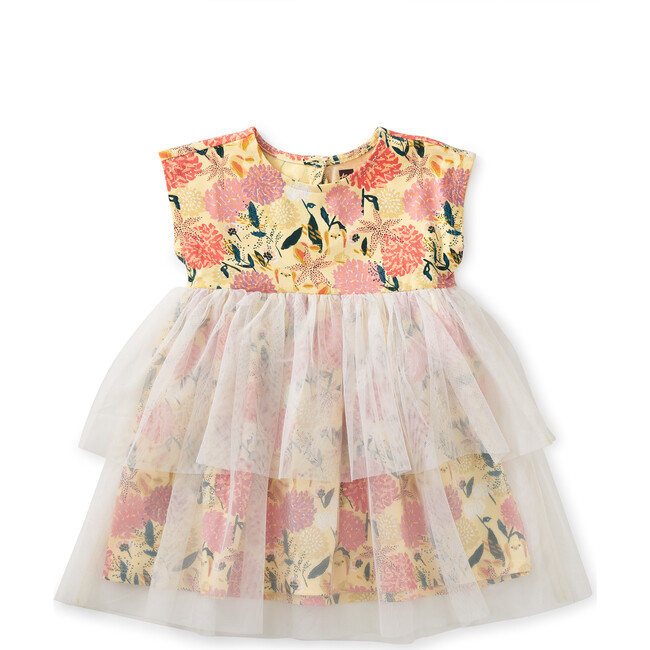 Tiered Tulle Baby Dress, Japanese Chin Pup Floral Pink