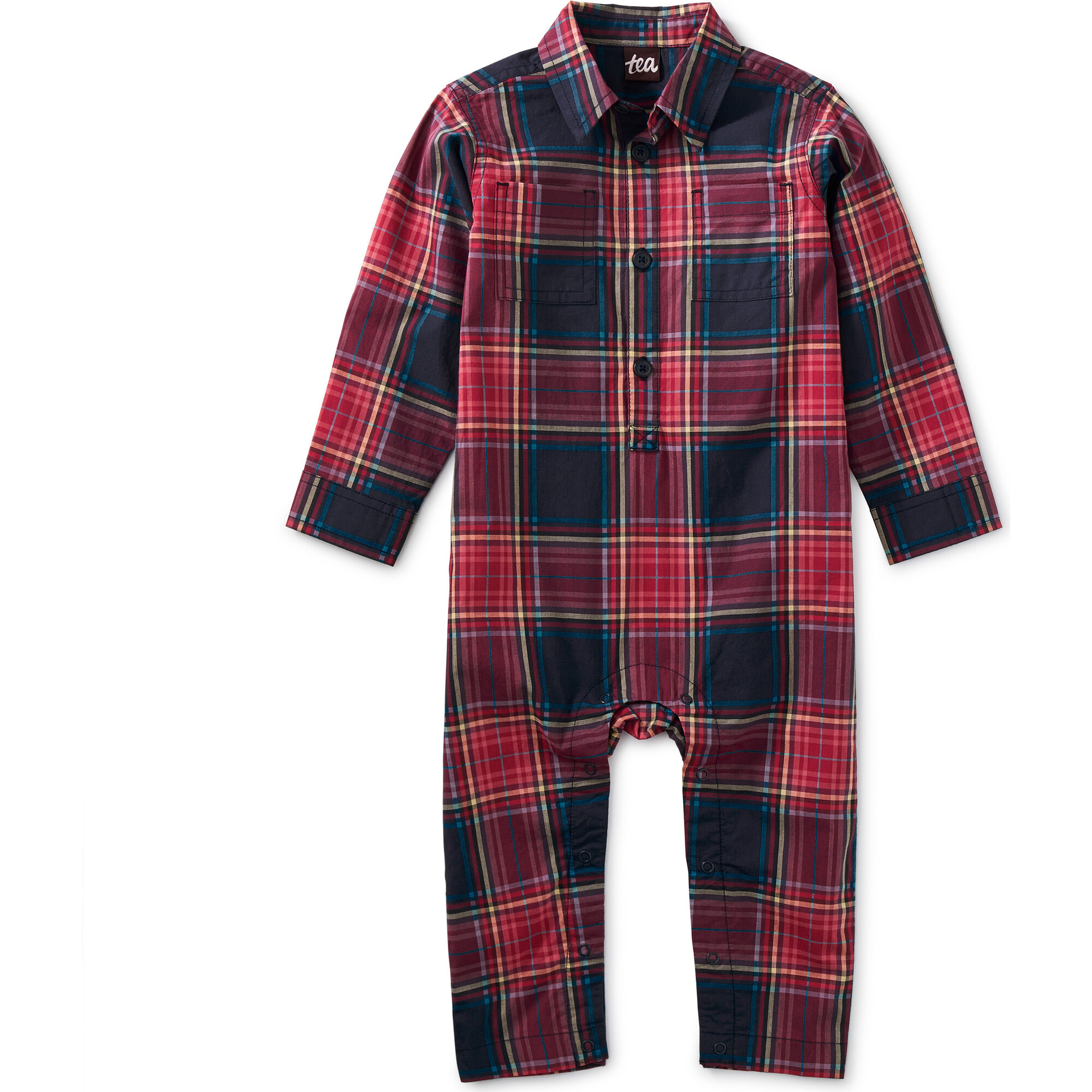 Plaid Buttoned Baby Romper, Matsuri Plaid in Red - Rompers - 1