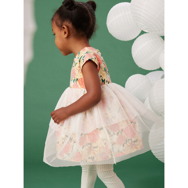 Tiered Tulle Baby Dress, Japanese Chin Pup Floral Pink - Dresses - 3
