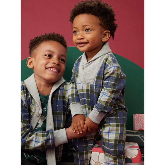 Shawl Collar Baby Romper, Edo Plaid