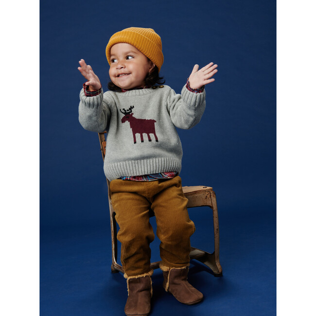 Moose Baby Sweater, Med Heather Grey