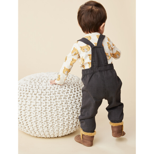 Windowpane Plaid Baby Overalls, Black - Rompers - 3