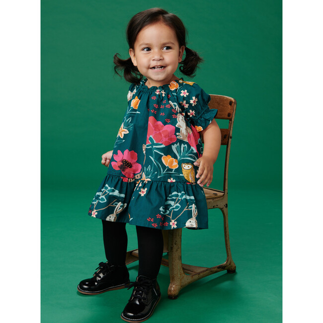 Puff Sleeve Baby Dress, Forest Floral in Green - Dresses - 4