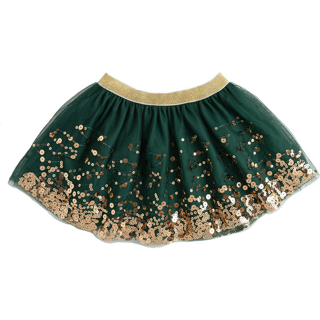 Sequin Tutu With Glitter Waistband, Emerald & Gold - Skirts - 1