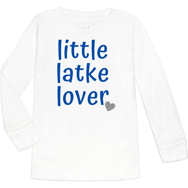 Little Latke Lover Long Sleeve Shirt, White, Blue & Silver
