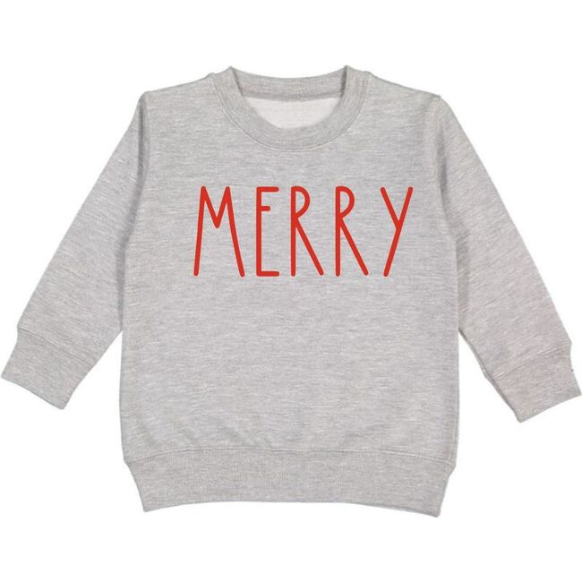Merry Doodle Long Sleeve Sweatshirt, Grey & Red - Sweatshirts - 1