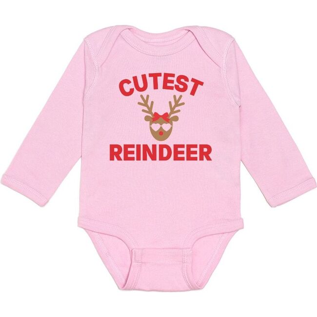 Cutest Reindeer Long Sleeve Bodysuit, Light Pink