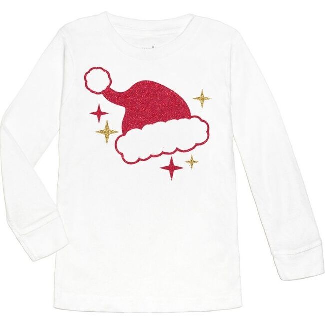 Santa Hat Long Sleeve Shirt, White, Red & Gold - Shirts - 1