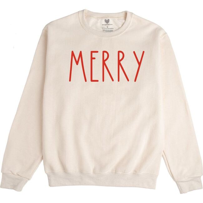 Women's Merry Doodle Long Sleeve Sweatshirt, Natural & Red - Sweatshirts - 1