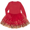 Sequin Long Sleeve Dress, Red - Dresses - 1 - thumbnail