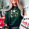 Women's Christmas Doodle Long Sleeve Sweatshirt, Green - Sweatshirts - 2 - thumbnail