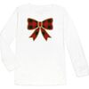 Christmas Plaid Bow Long Sleeve Shirt, White - Shirts - 1 - thumbnail