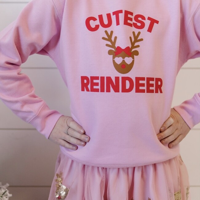 Cutest Reindeer Christmas Sweatshirt, Pink - Sweatshirts - 4
