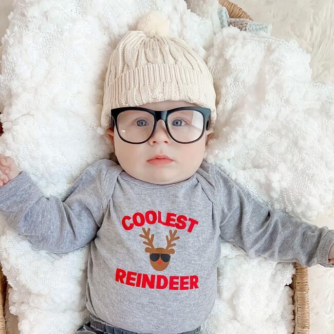 Coolest Reindeer Long Sleeve Bodysuit, Grey