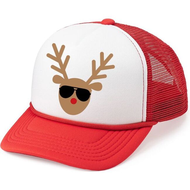 Coolest Reindeer Trucker Hat, Red & White