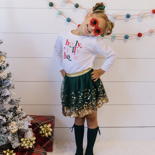 Sequin Tutu With Glitter Waistband, Emerald & Gold - Tutus - 4
