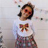 Christmas Plaid Bow Long Sleeve Shirt, White - Shirts - 2