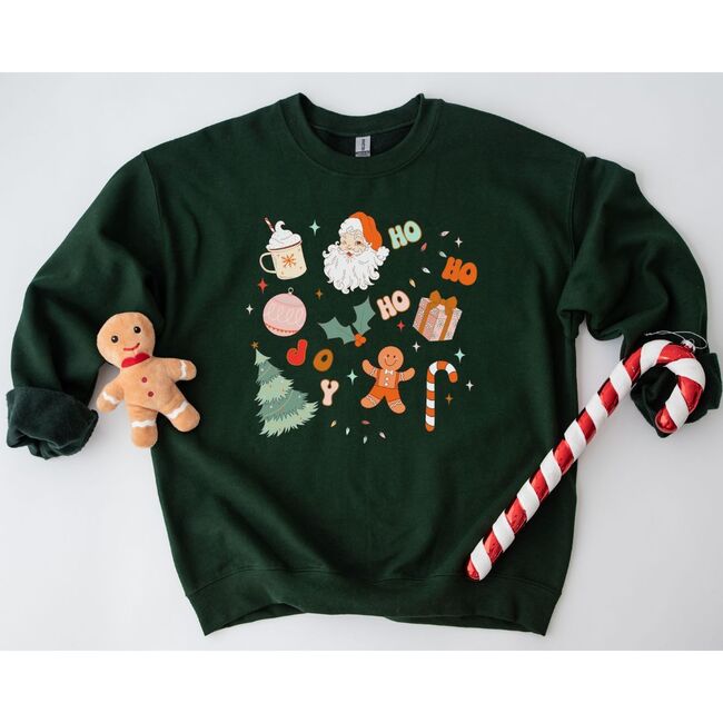 Women's Christmas Doodle Long Sleeve Sweatshirt, Green - Sweatshirts - 3