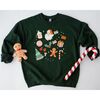 Women's Christmas Doodle Long Sleeve Sweatshirt, Green - Sweatshirts - 3 - thumbnail