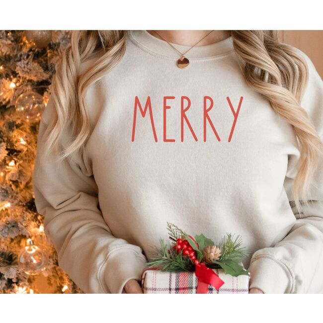 Women's Merry Doodle Long Sleeve Sweatshirt, Natural & Red - Sweatshirts - 2