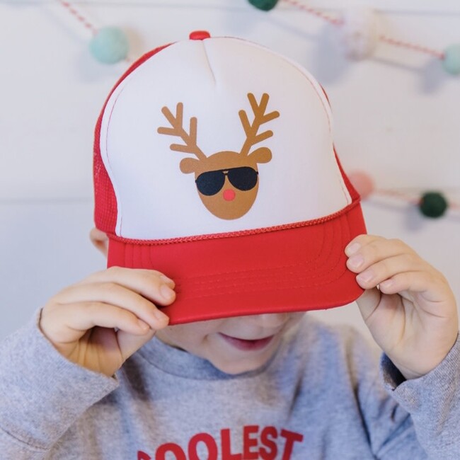 Coolest Reindeer Trucker Hat, Red & White