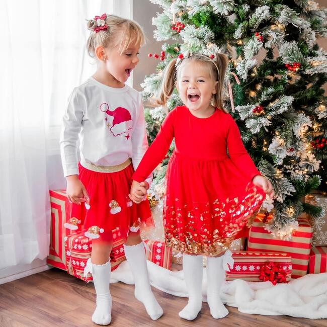 Santa Hat Christmas Long Sleeve Shirt, White - Shirts - 4